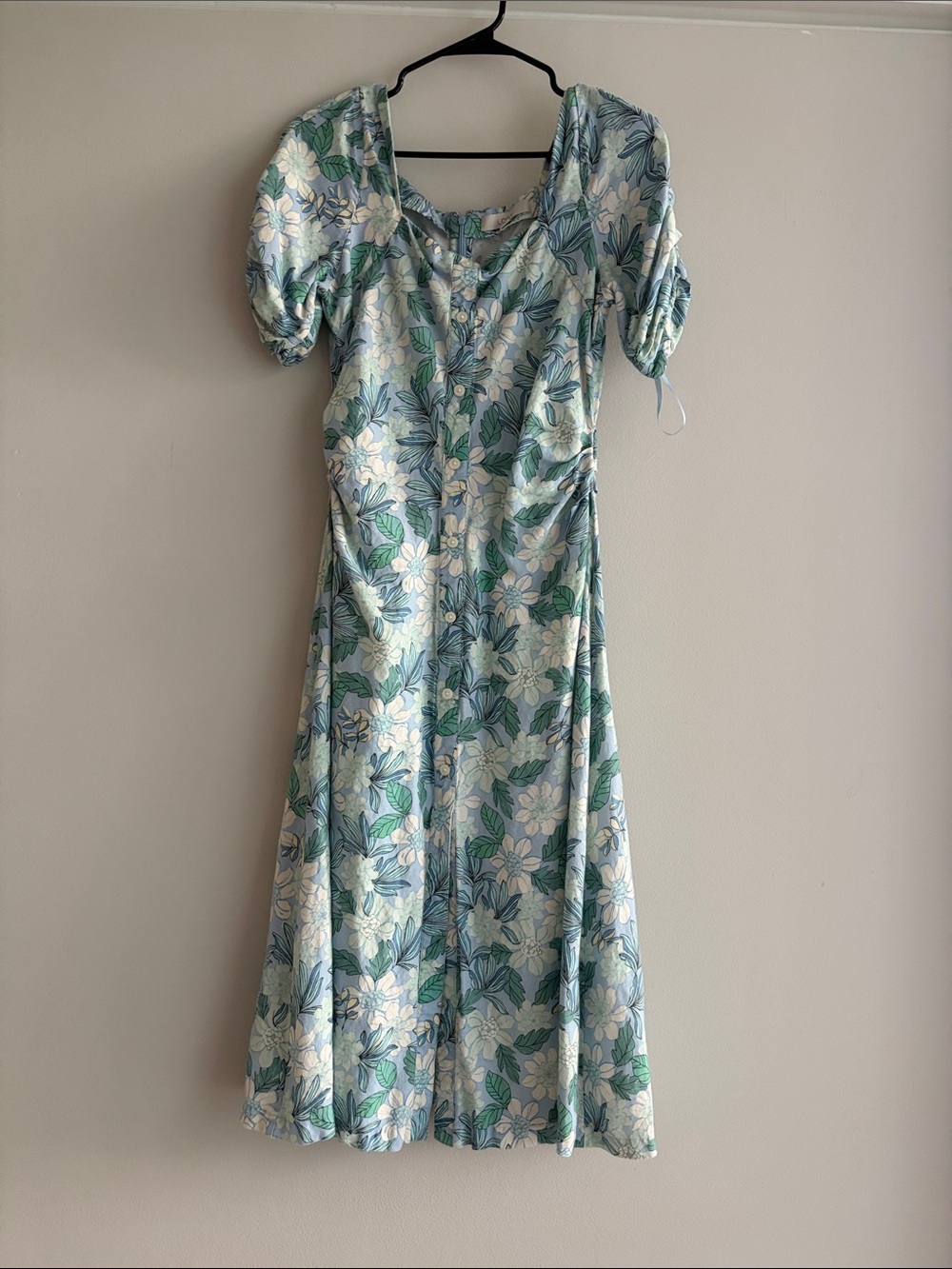LOFT Blue and Green Floral Midi Dress